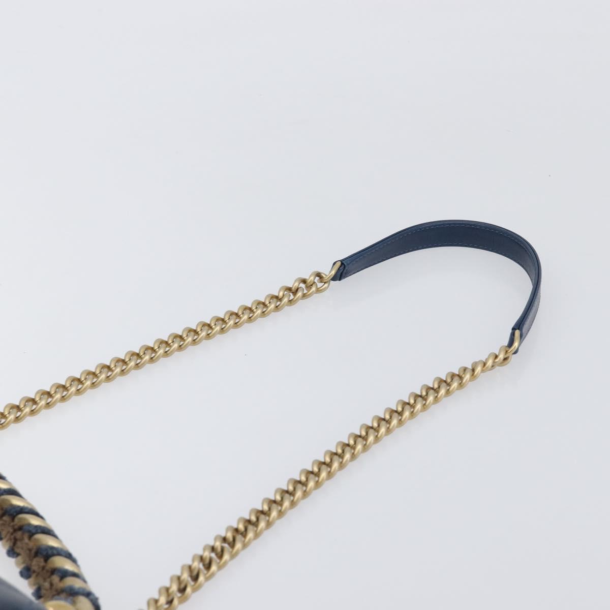 CHANEL Matelasse Chain Shoulder Bag Leather 2way Navy Gold CC Auth 197156V