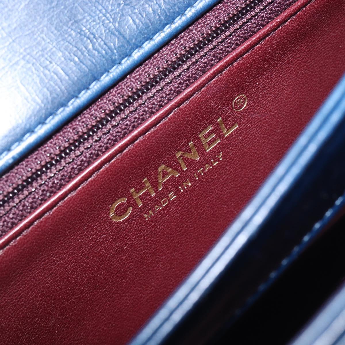 CHANEL Matelasse Chain Shoulder Bag Leather 2way Navy Gold CC Auth 197156V