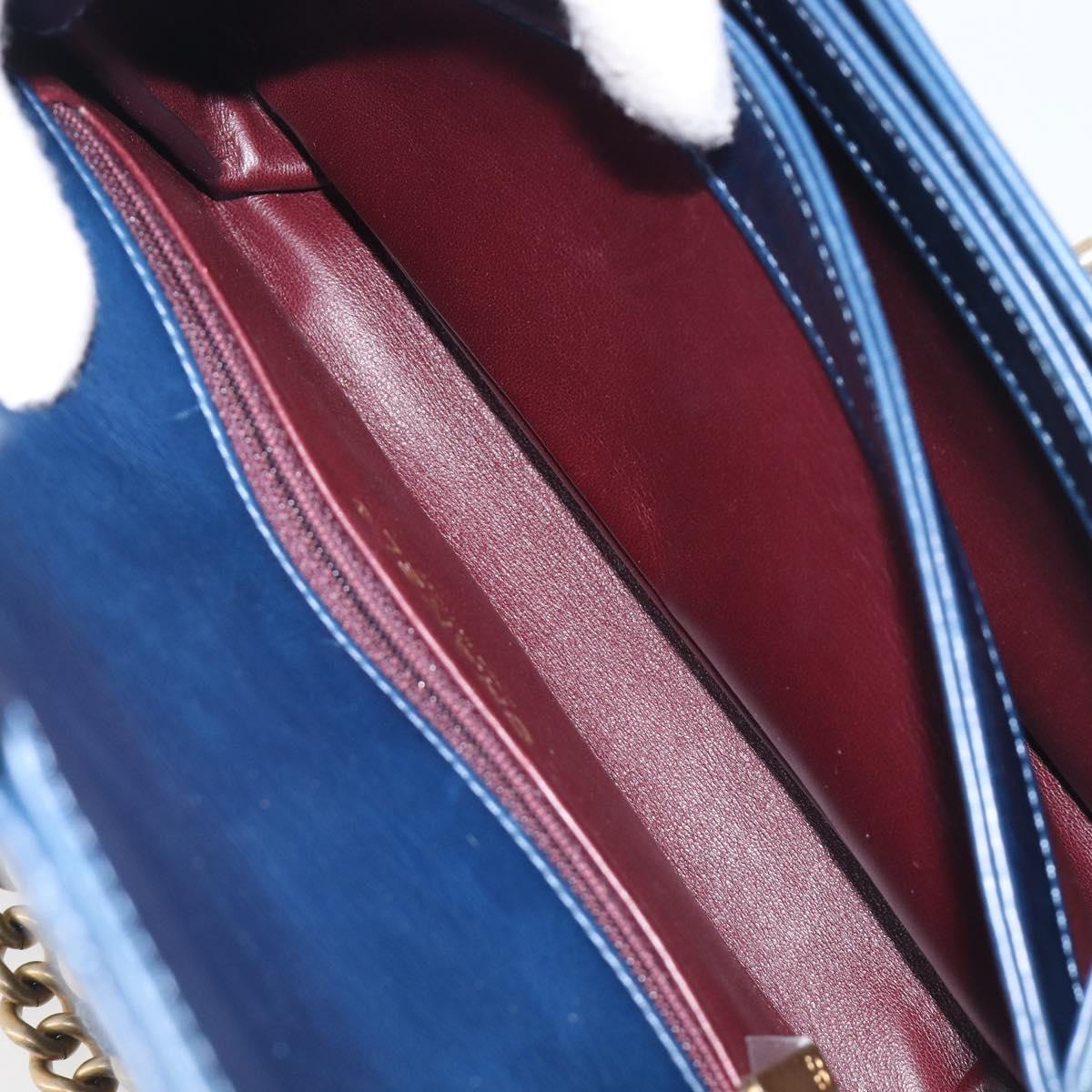 CHANEL Matelasse Chain Shoulder Bag Leather 2way Navy Gold CC Auth 197156V