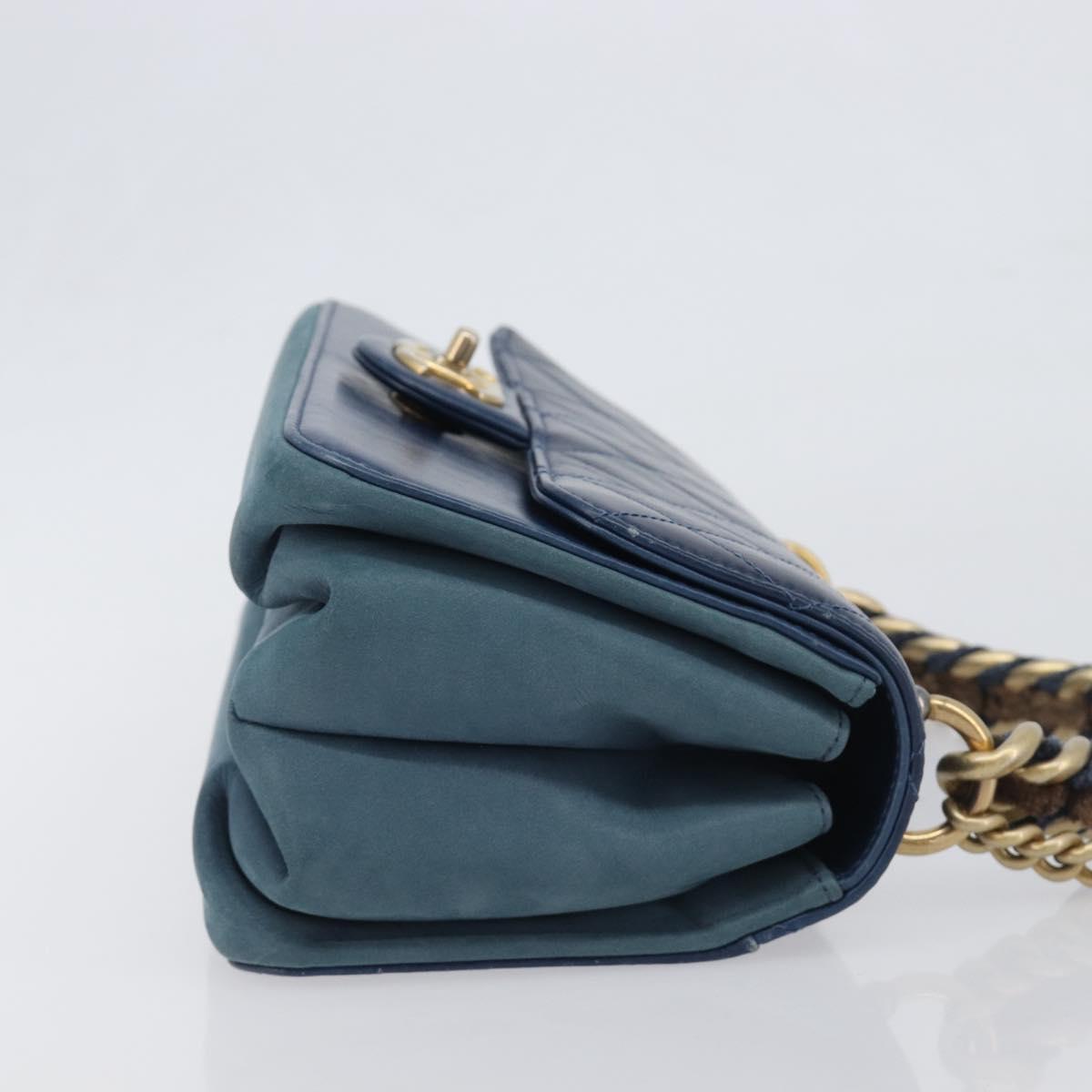 CHANEL Matelasse Chain Shoulder Bag Leather 2way Navy Gold CC Auth 197156V