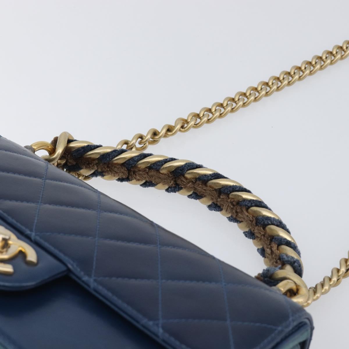 CHANEL Matelasse Chain Shoulder Bag Leather 2way Navy Gold CC Auth 197156V