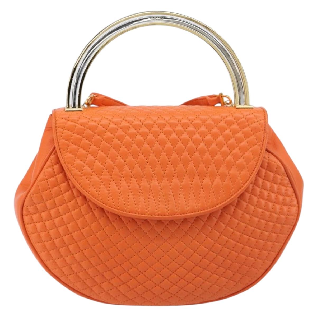 BALLY Hand Bag Leather 2way Orange Gold Auth 197157A