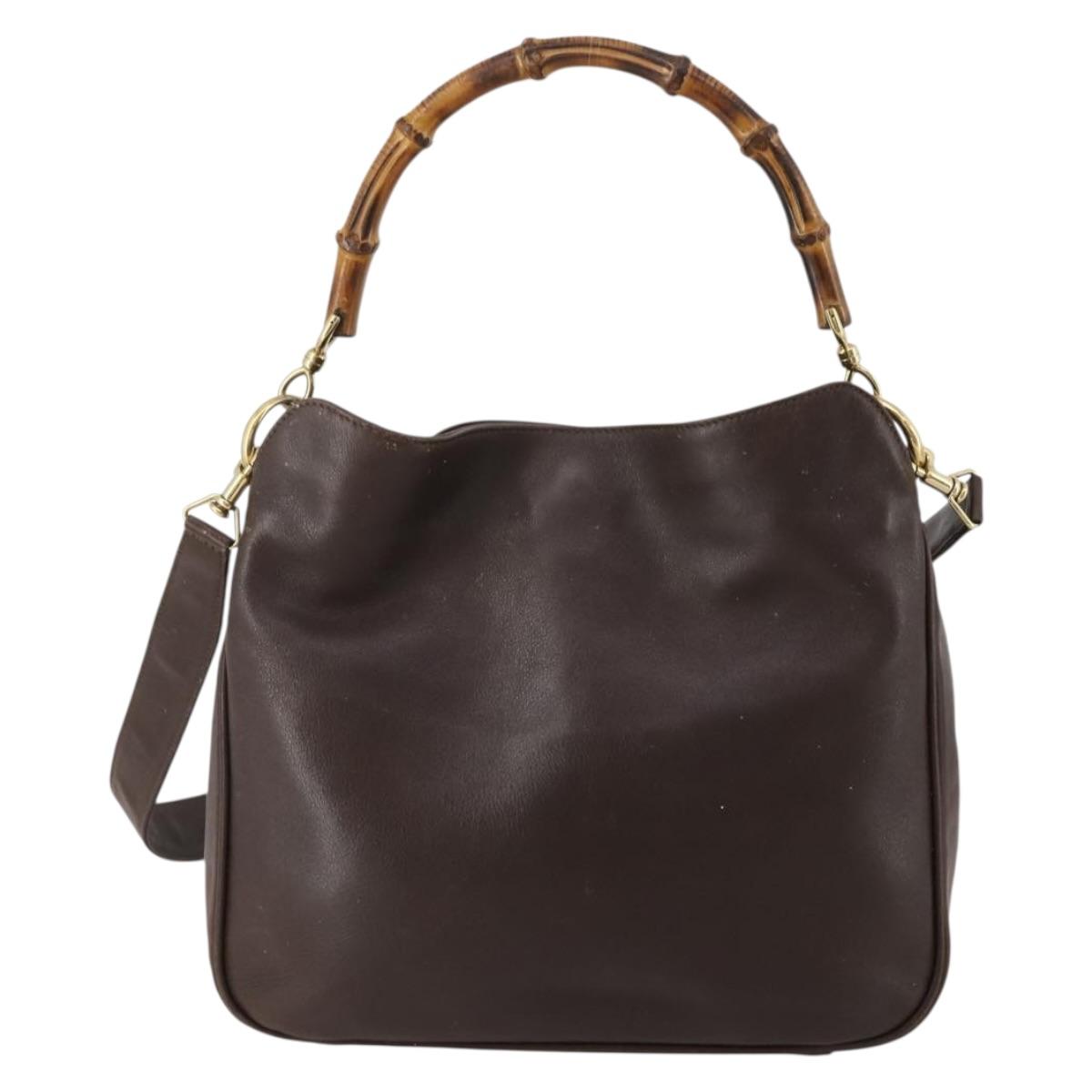 GUCCI Bamboo Shoulder Bag Leather 2way Brown Gold 001 3444 1638 Auth 197159