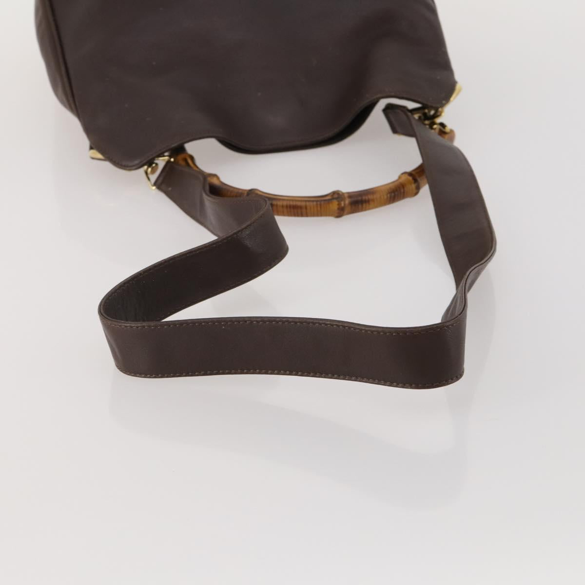 GUCCI Bamboo Shoulder Bag Leather 2way Brown Gold 001 3444 1638 Auth 197159