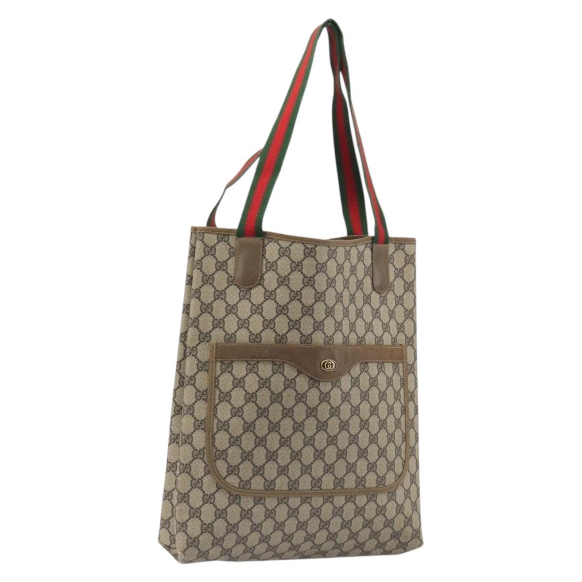 GUCCI GG Supreme Web Sherry Line Tote Bag PVC Beige 47 02 2140 Auth 197160