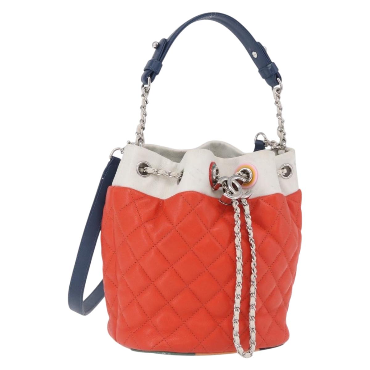 CHANEL Matelasse Chain Shoulder Bag Caviar Skin 2way Red Silver CC Auth 197163M