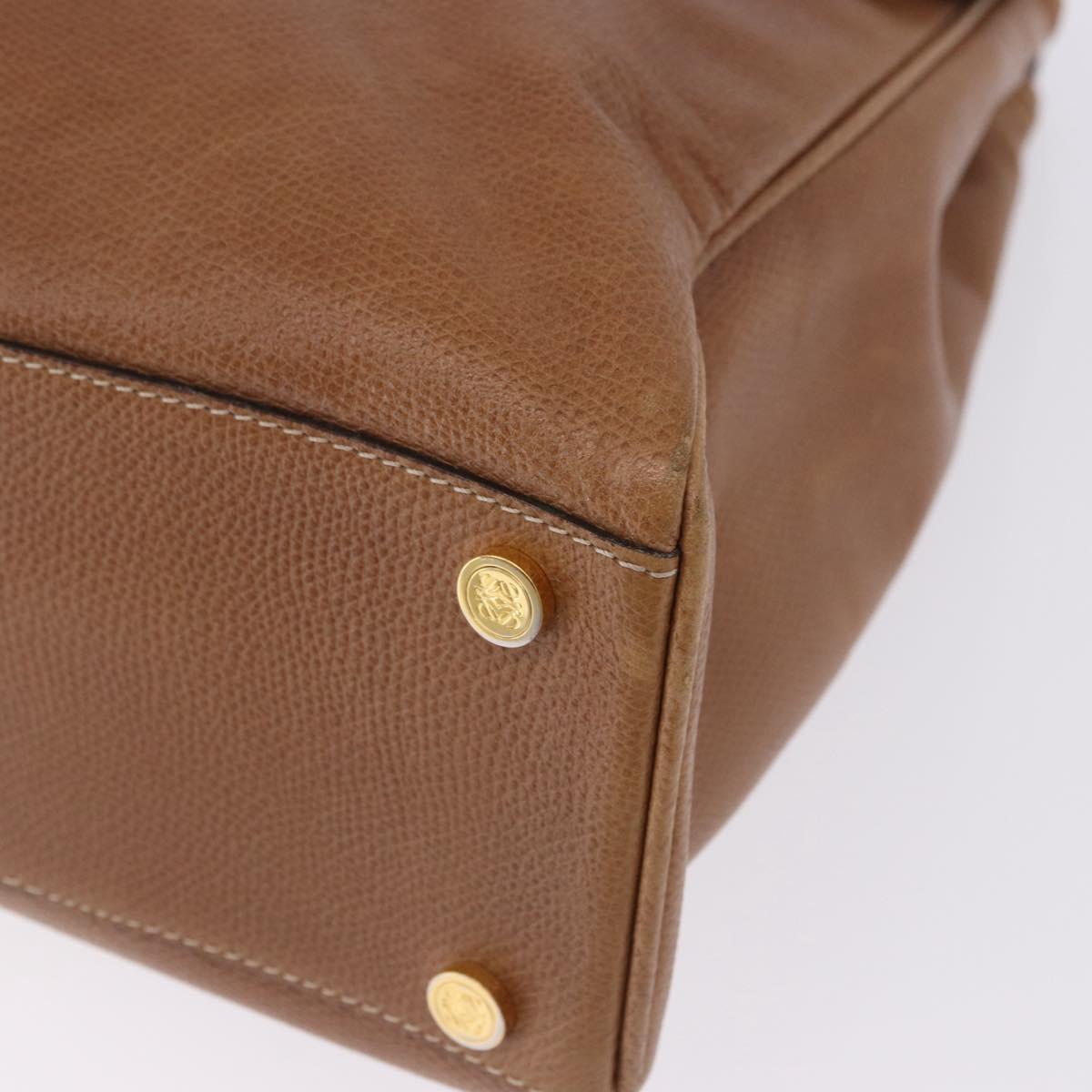 LOEWE Hand Bag Leather 2way Brown Gold Auth 197164
