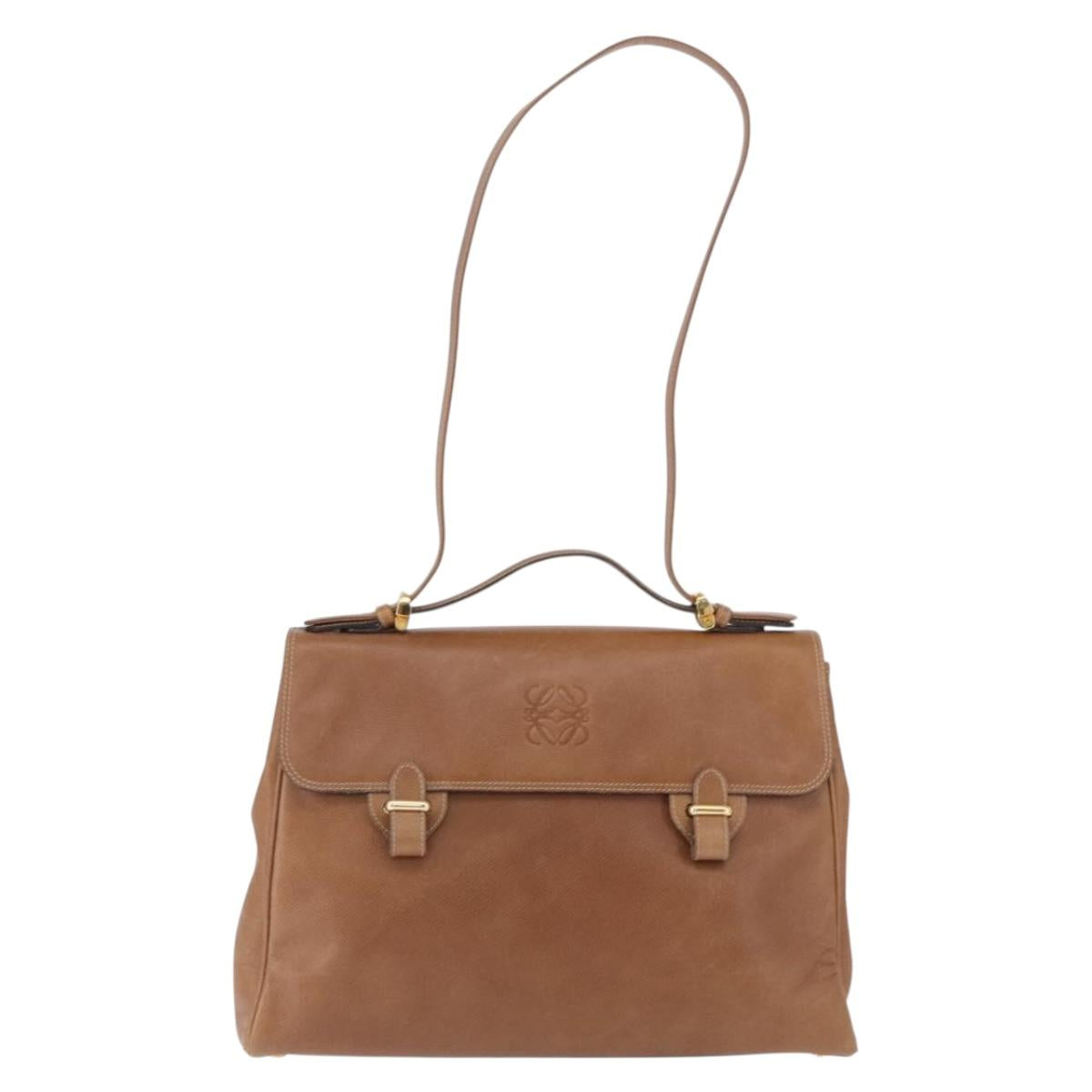 LOEWE Hand Bag Leather 2way Brown Gold Auth 197164