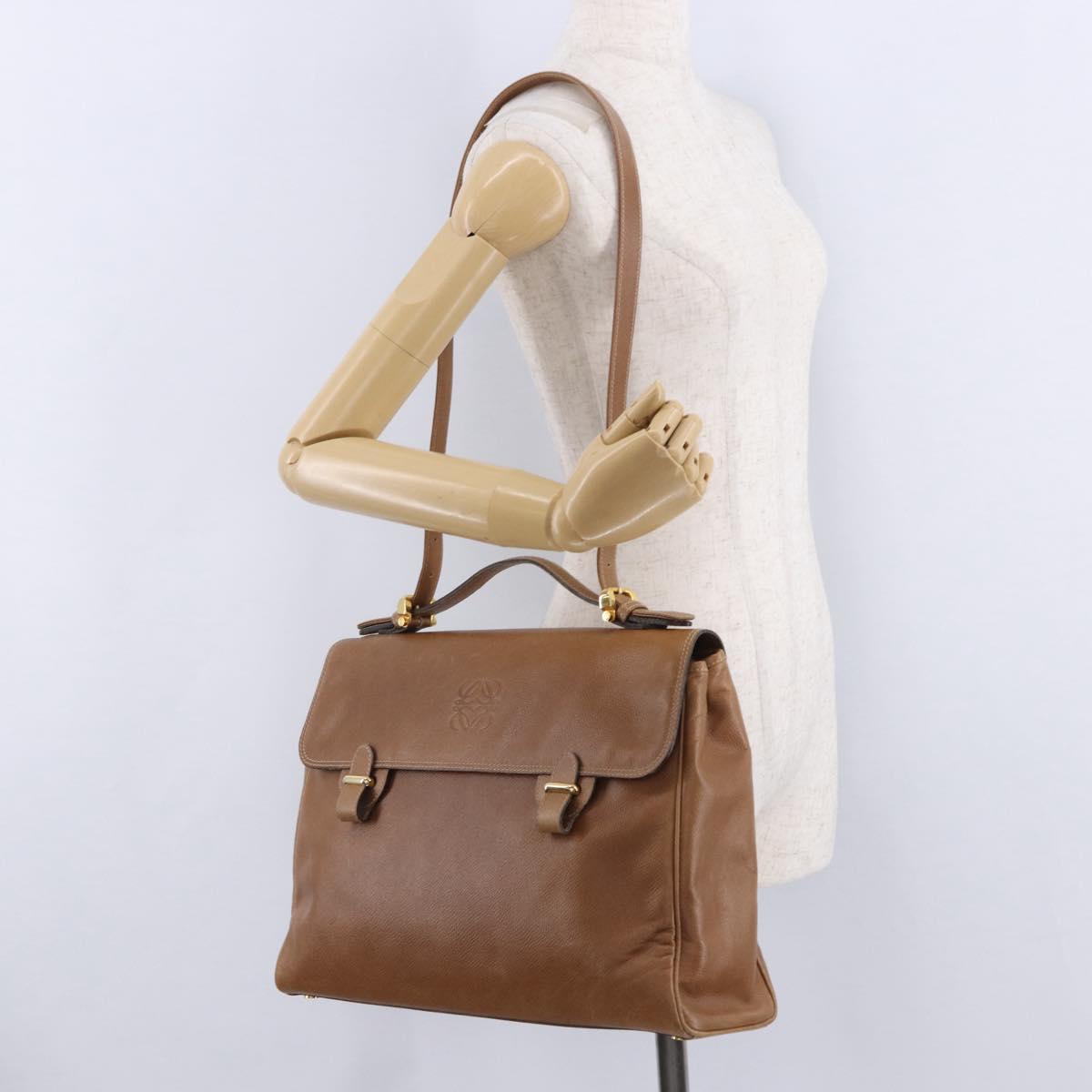 LOEWE Hand Bag Leather 2way Brown Gold Auth 197164