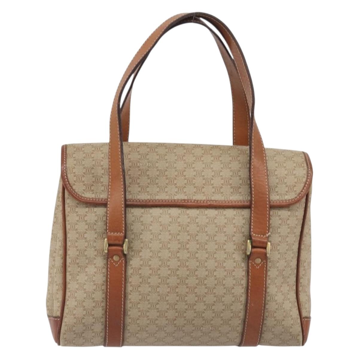 CELINE Macadam Canvas Hand Bag PVC Beige Gold Auth 197166