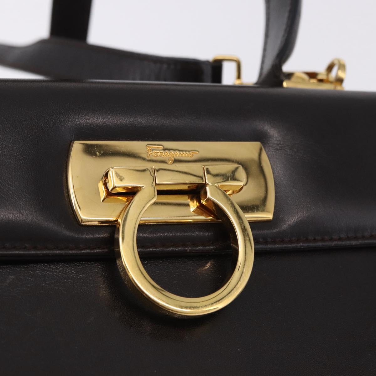 Salvatore Ferragamo Gancini Hand Bag Leather 2way Brown Gold Auth 197167