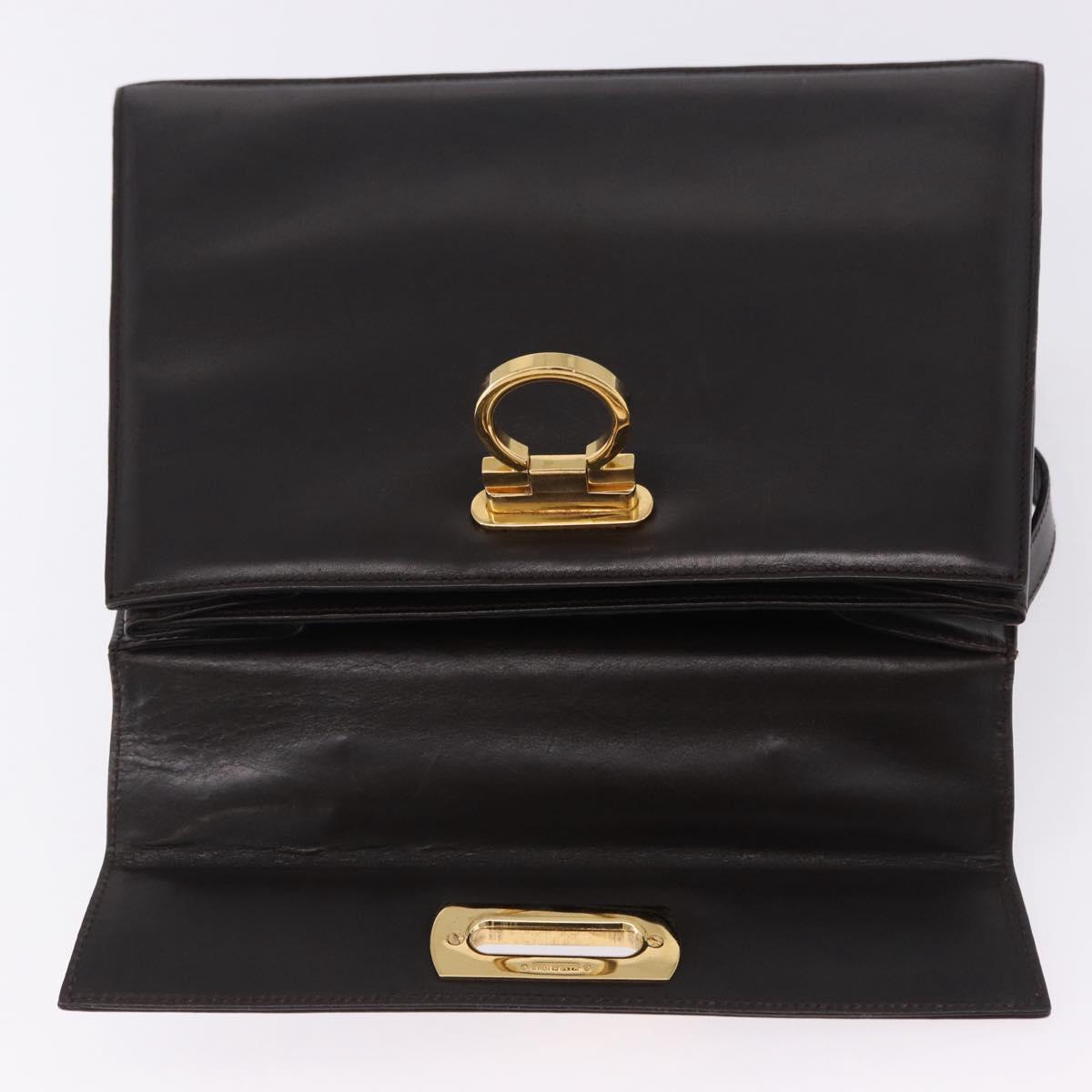 Salvatore Ferragamo Gancini Hand Bag Leather 2way Brown Gold Auth 197167