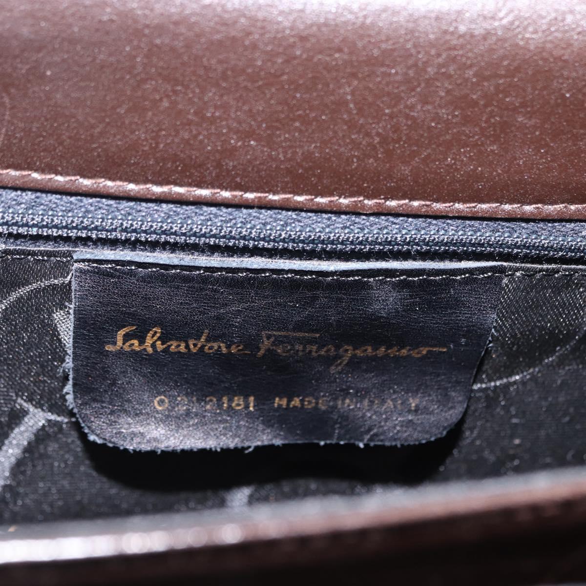 Salvatore Ferragamo Gancini Hand Bag Leather 2way Brown Gold Auth 197167