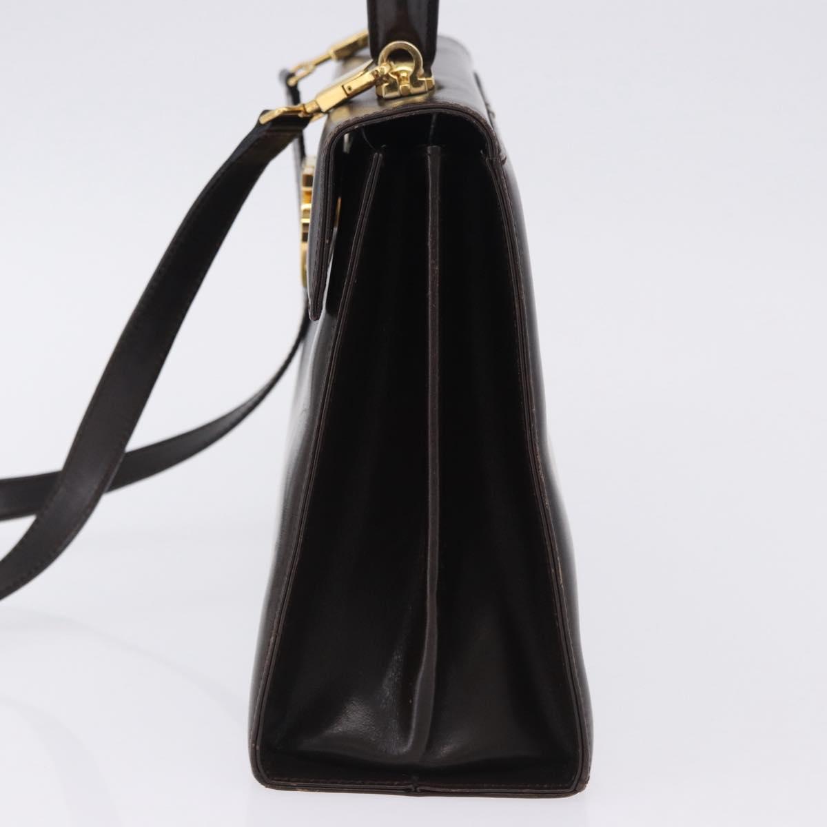 Salvatore Ferragamo Gancini Hand Bag Leather 2way Brown Gold Auth 197167