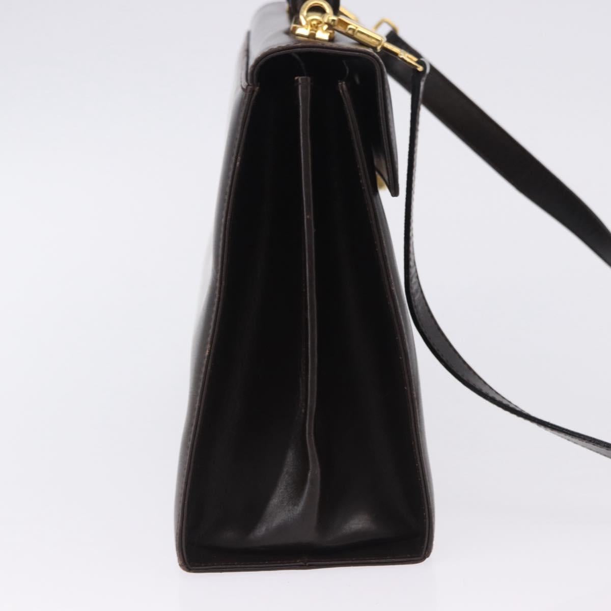 Salvatore Ferragamo Gancini Hand Bag Leather 2way Brown Gold Auth 197167