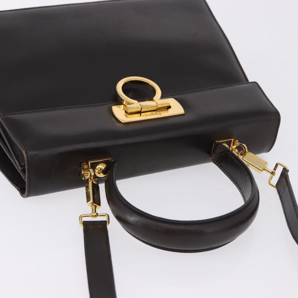 Salvatore Ferragamo Gancini Hand Bag Leather 2way Brown Gold Auth 197167