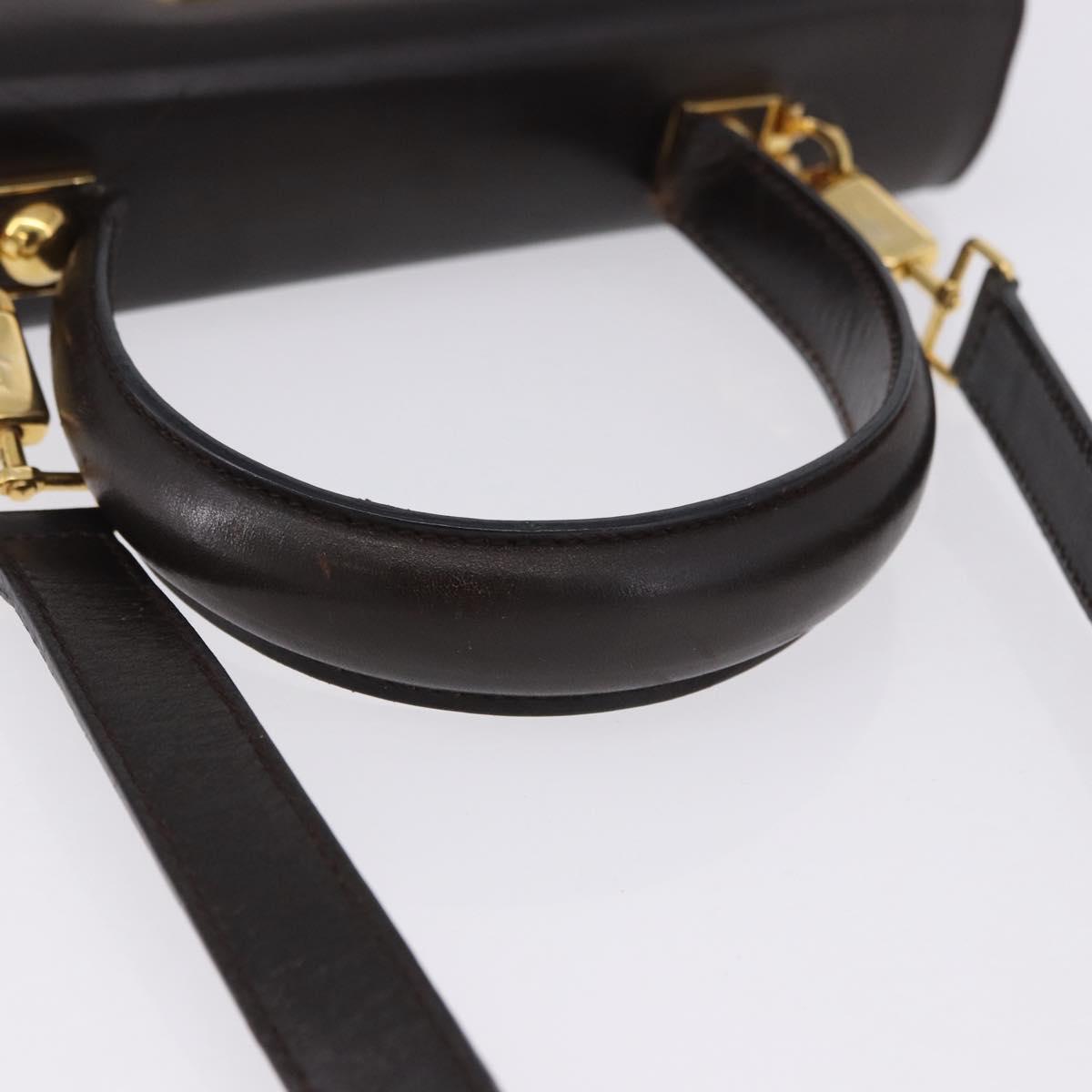Salvatore Ferragamo Gancini Hand Bag Leather 2way Brown Gold Auth 197167