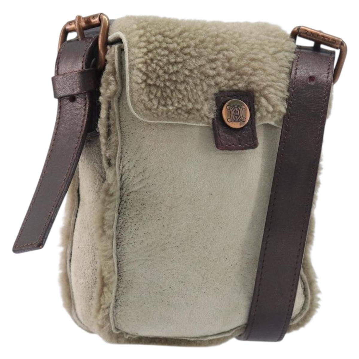 CELINE Shoulder Bag Mouton Brown Auth 197168