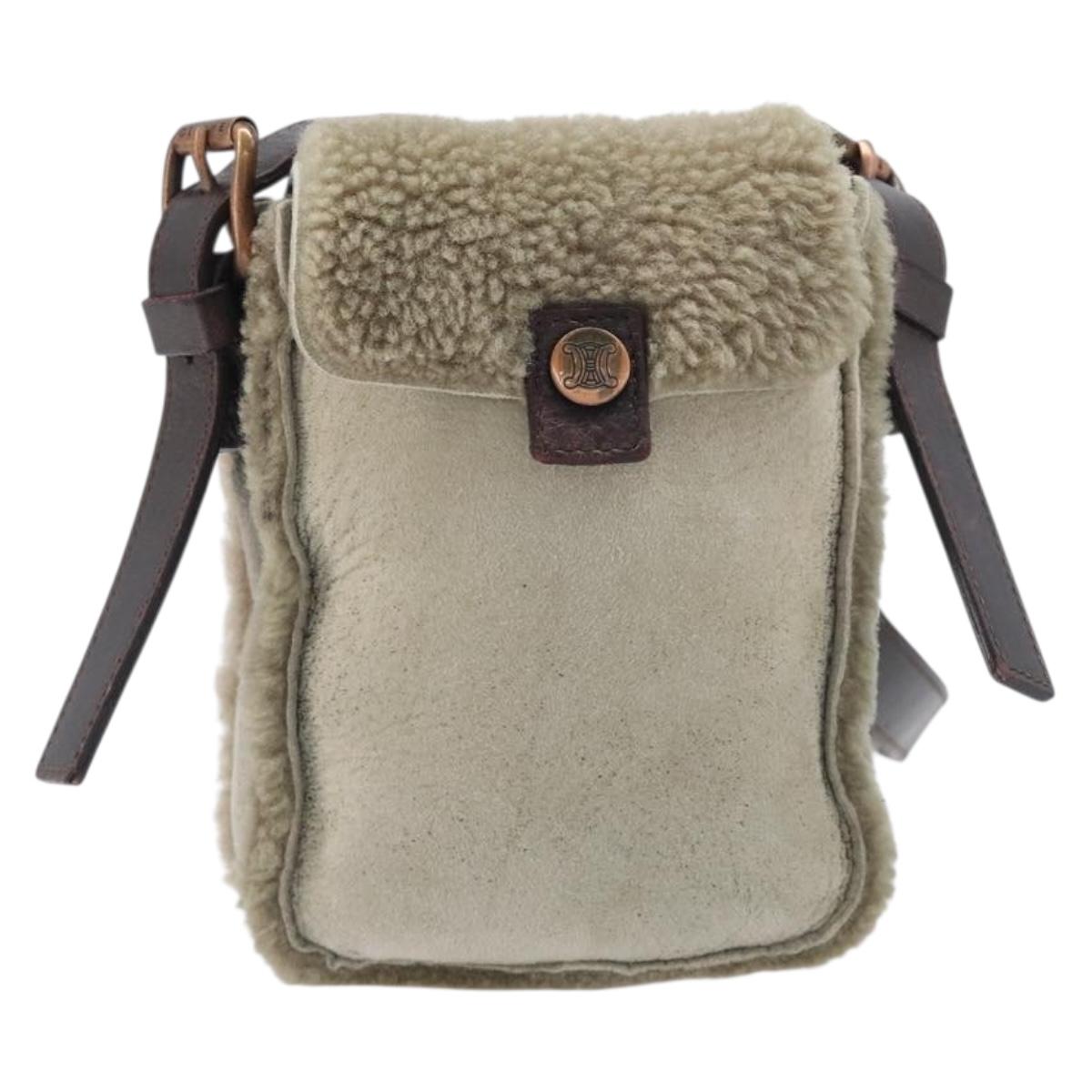 CELINE Shoulder Bag Mouton Brown Auth 197168