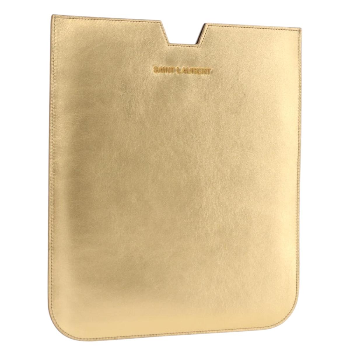 SAINT LAURENT iPad Case Leather Gold Auth 197169M
