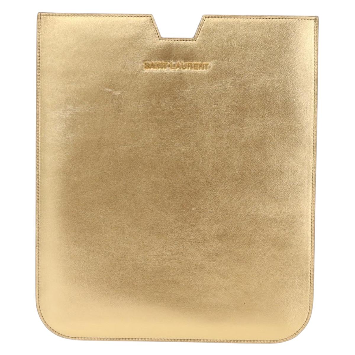SAINT LAURENT iPad Case Leather Gold Auth 197169M