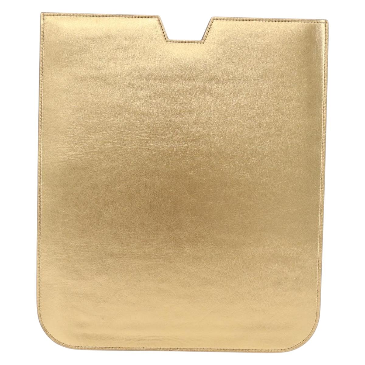 SAINT LAURENT iPad Case Leather Gold Auth 197169M
