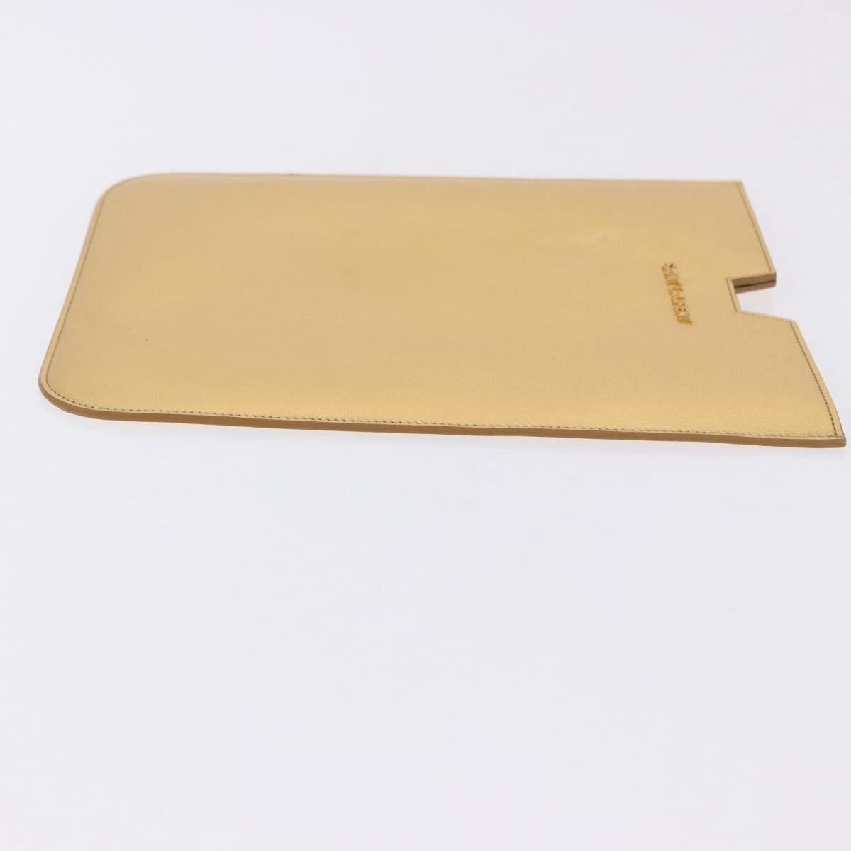 SAINT LAURENT iPad Case Leather Gold Auth 197169M