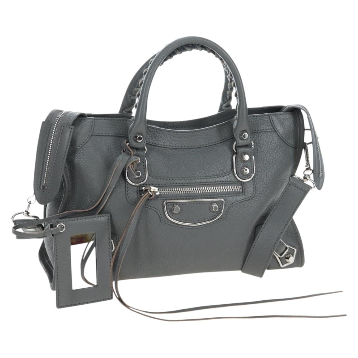BALENCIAGA Classic Metallic Ege City Bag Leather 2way Gray 432831 Auth 197181SAM