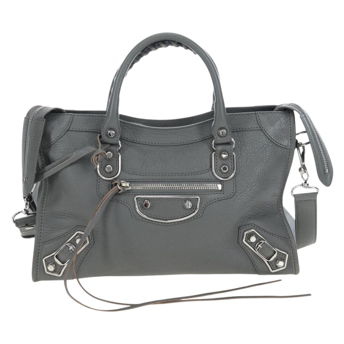 BALENCIAGA Classic Metallic Ege City Bag Leather 2way Gray 432831 Auth 197181SAM