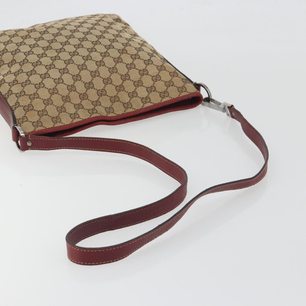 GUCCI GG Canvas Shoulder Bag Beige Silver 113013 Auth 197182