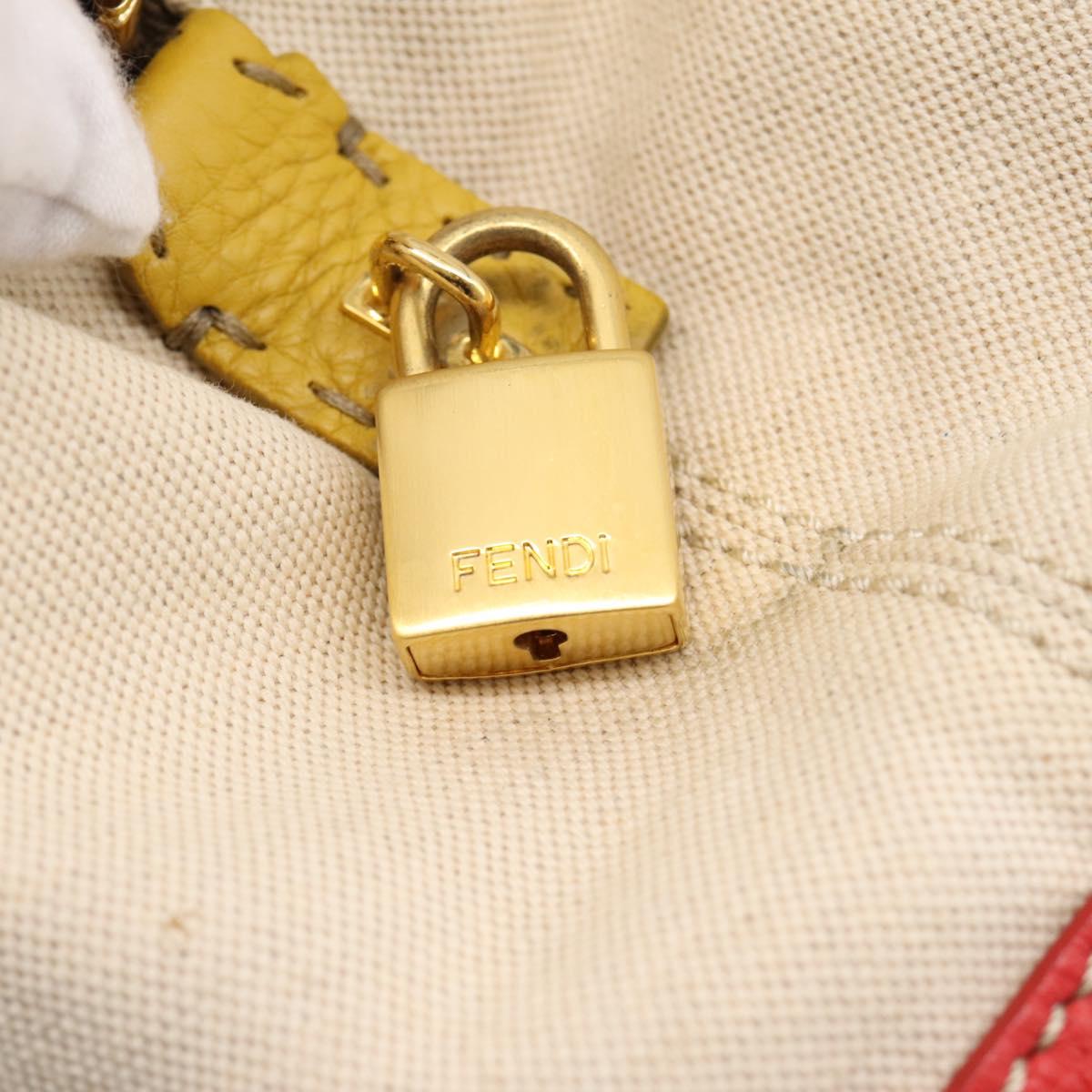 FENDI Celeria Tote Bag Canvas Ivory Gold Auth 197186A