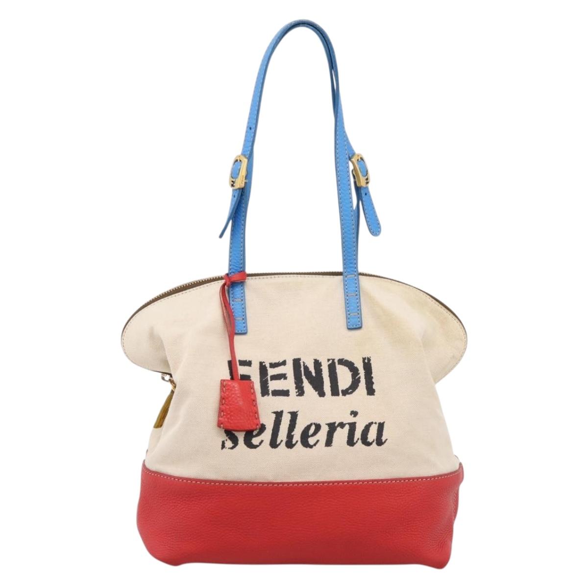 FENDI Celeria Tote Bag Canvas Ivory Gold Auth 197186A