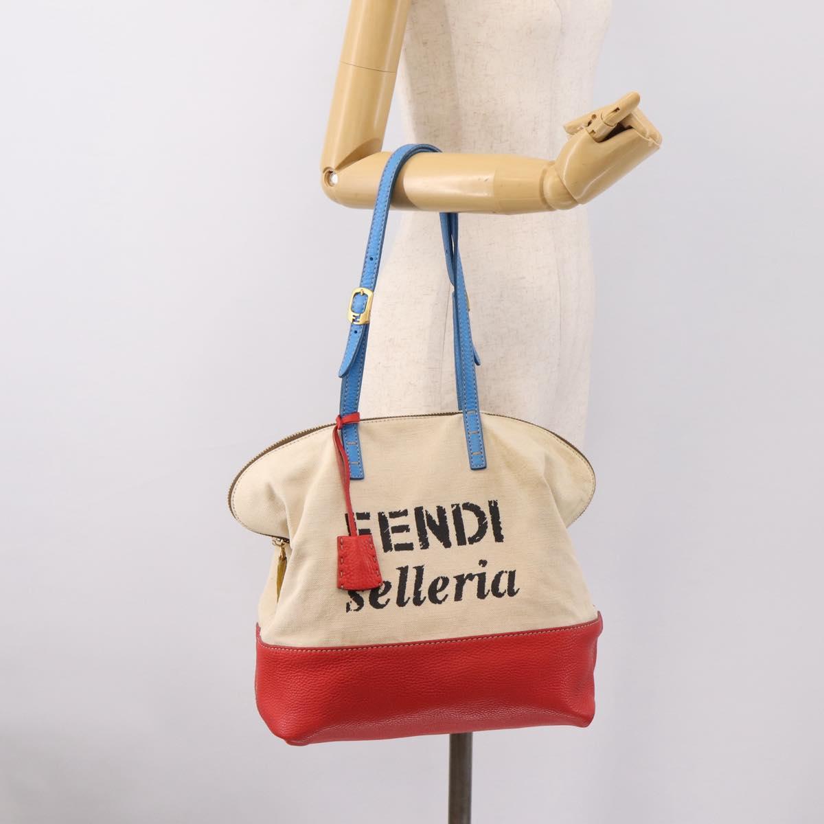 FENDI Celeria Tote Bag Canvas Ivory Gold Auth 197186A