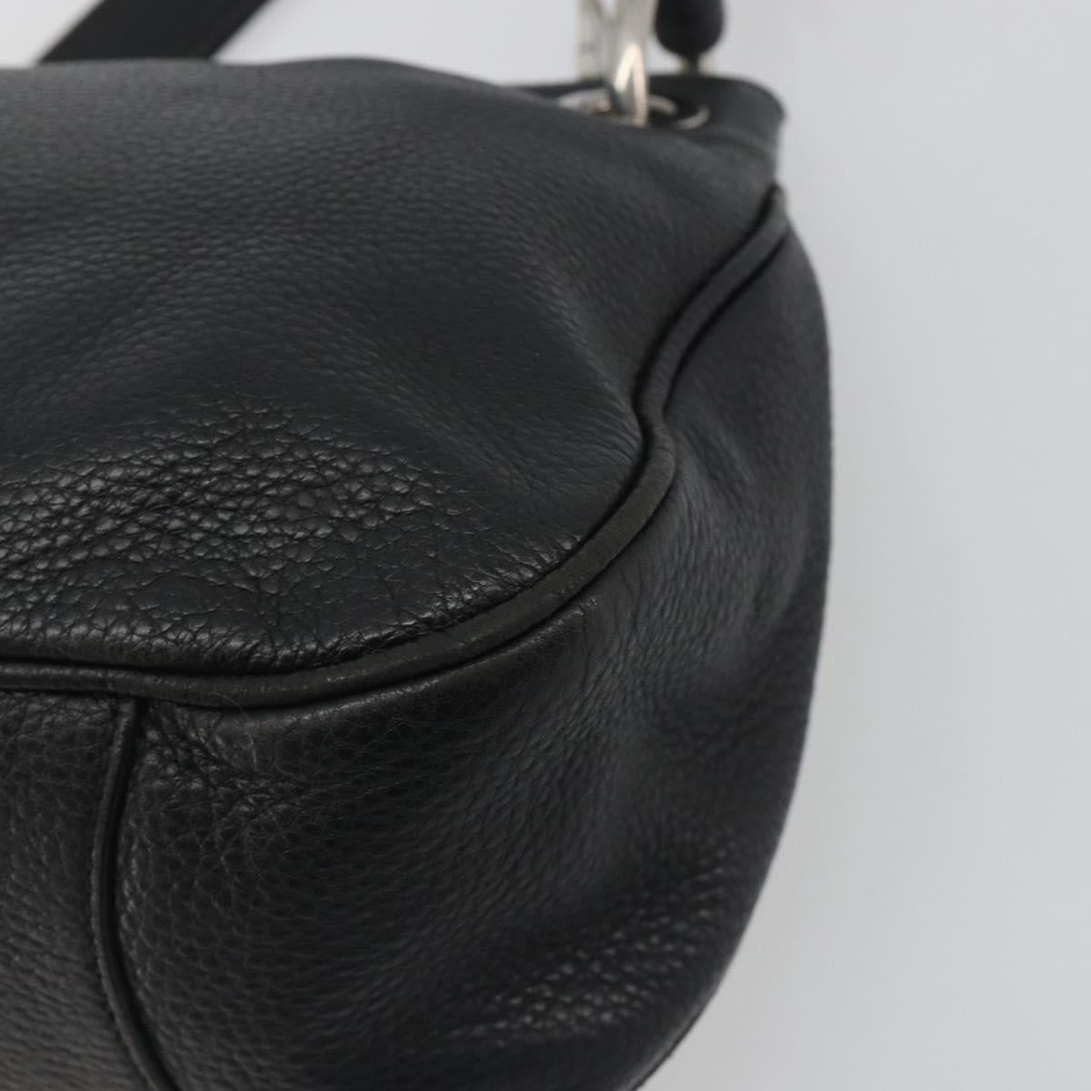 PRADA Shoulder Bag Vittero Dino Leather Black Silver Auth 197187V