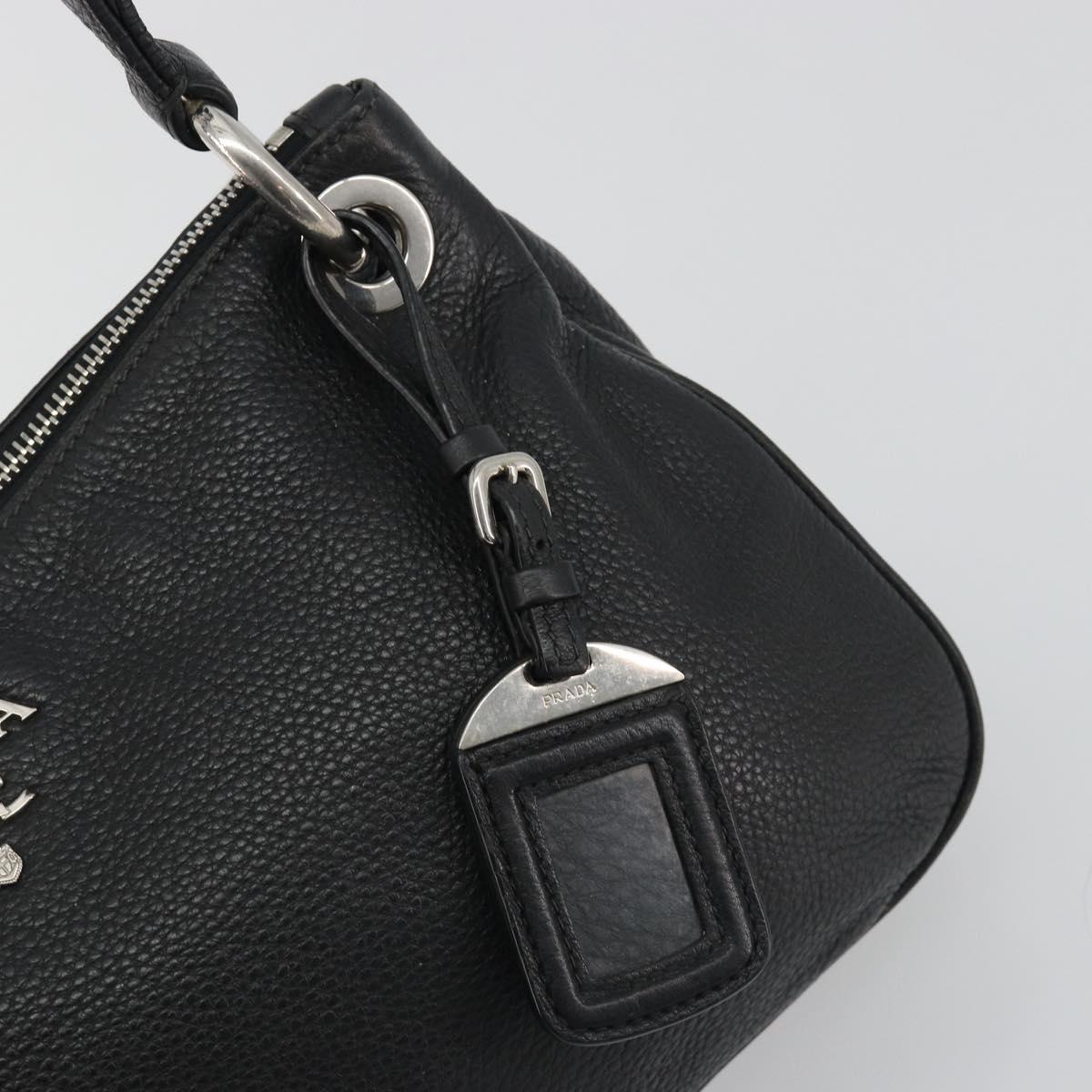 PRADA Shoulder Bag Vittero Dino Leather Black Silver Auth 197187V