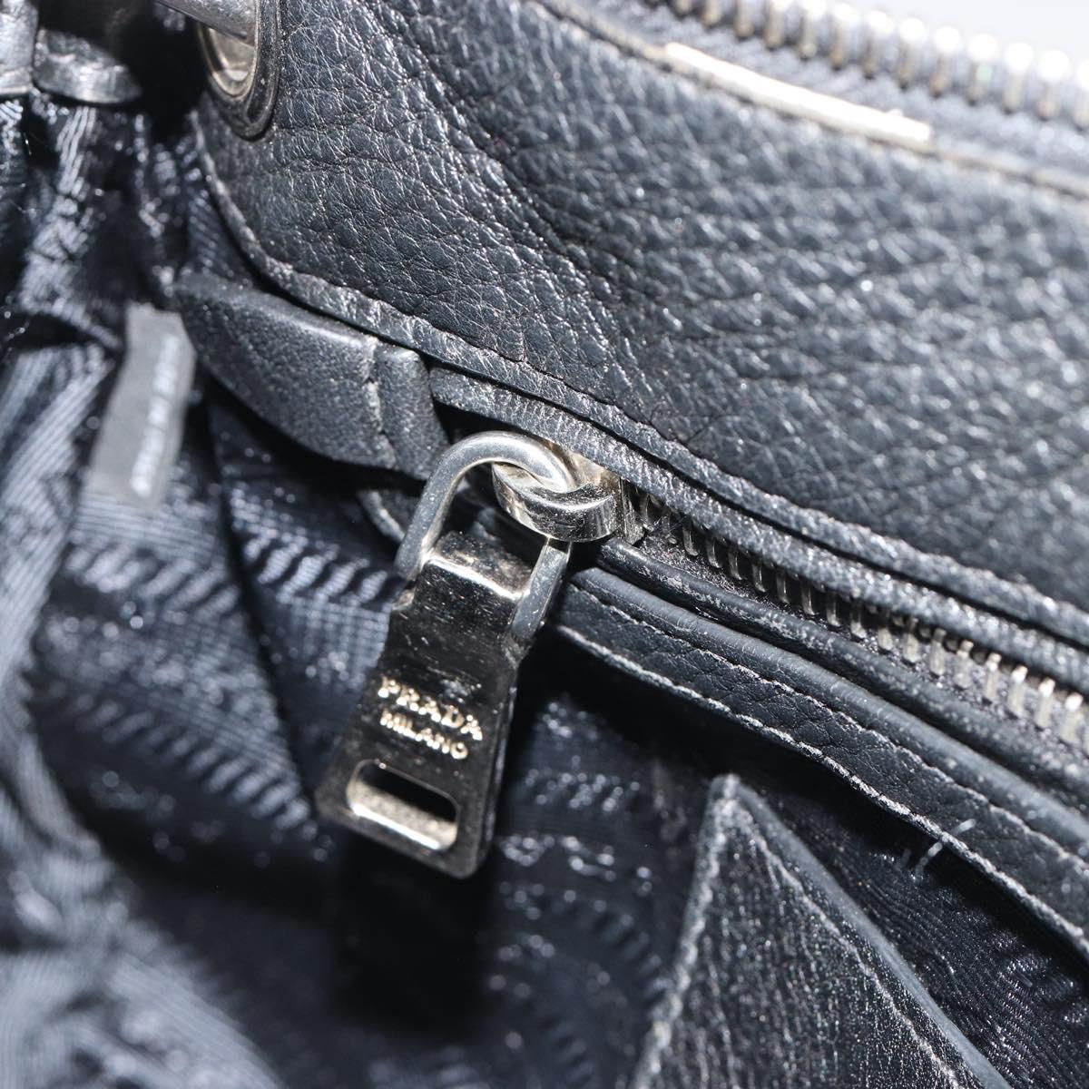 PRADA Shoulder Bag Vittero Dino Leather Black Silver Auth 197187V