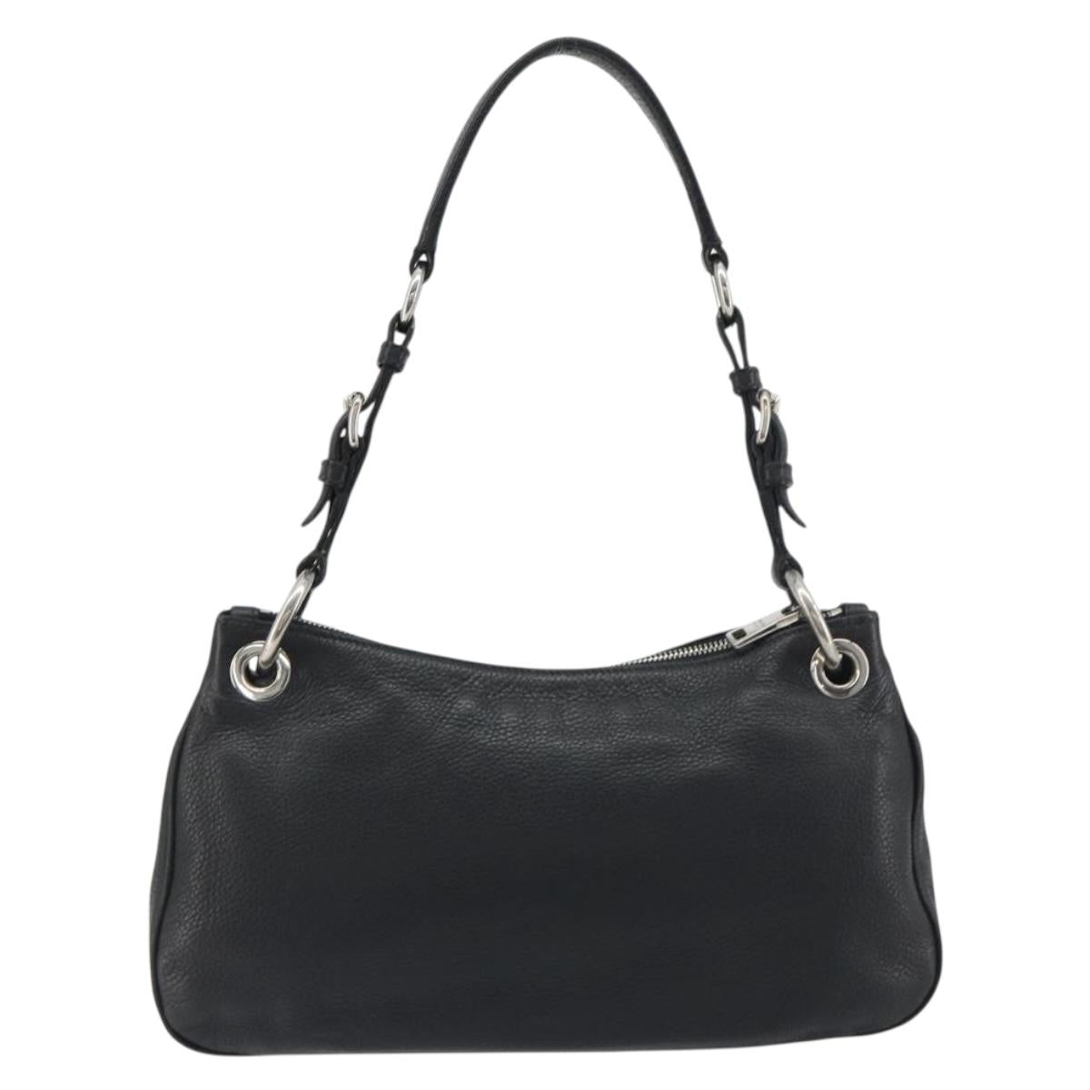 PRADA Shoulder Bag Vittero Dino Leather Black Silver Auth 197187V