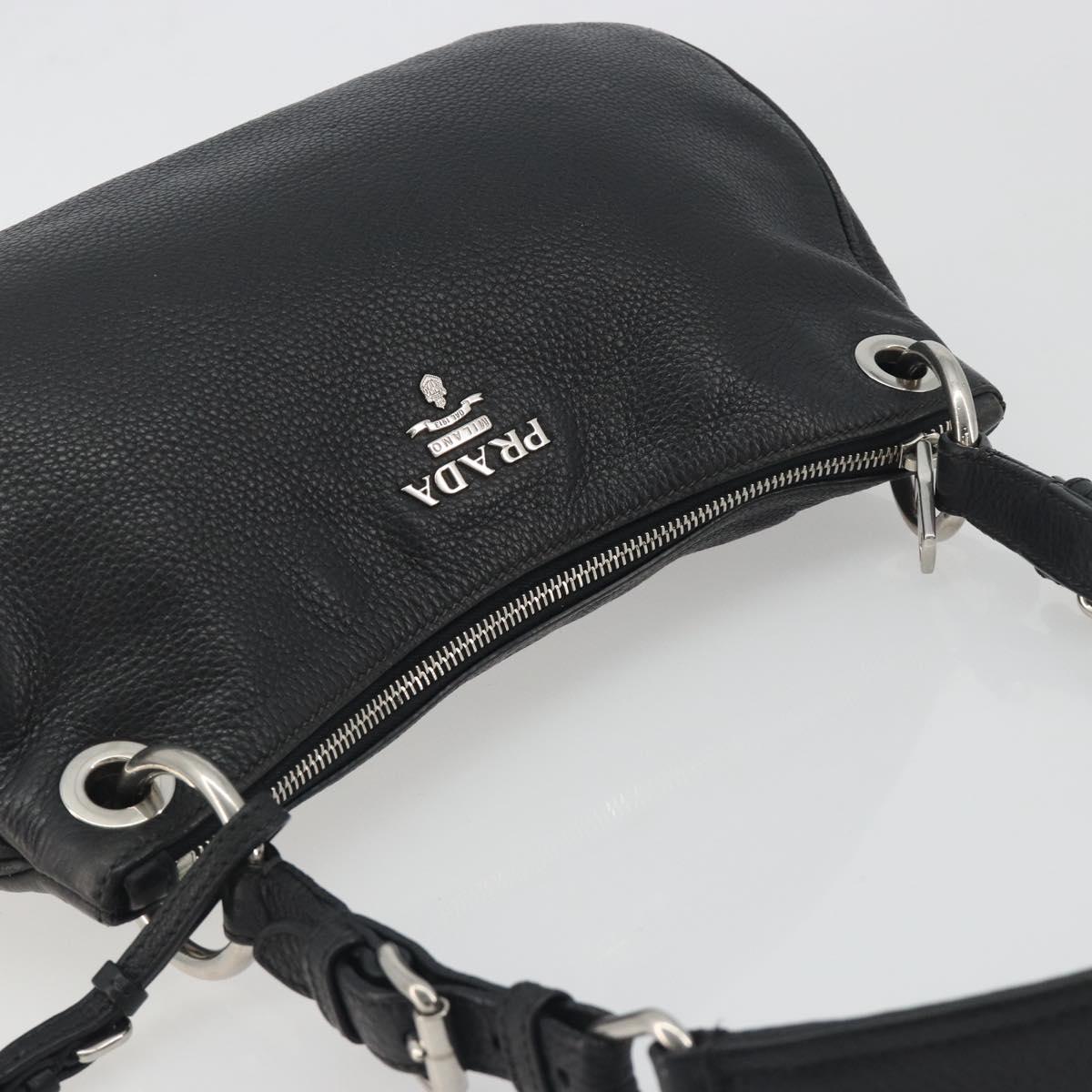 PRADA Shoulder Bag Vittero Dino Leather Black Silver Auth 197187V