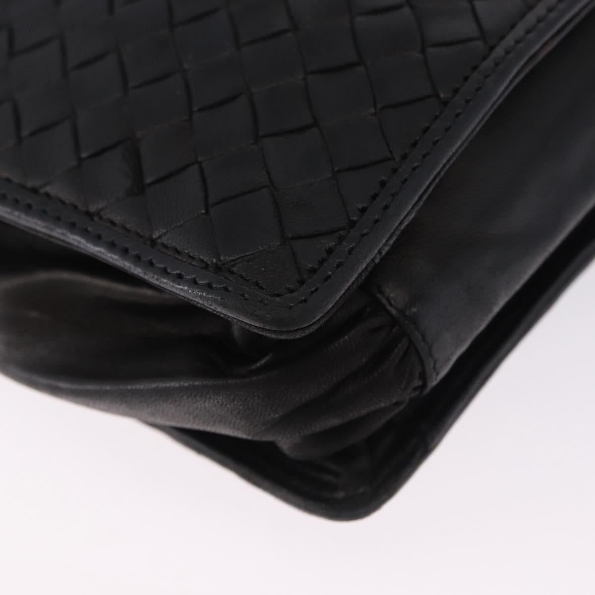BOTTEGA VENETA INTRECCIATO Shoulder Bag Leather Black Gold Auth 197189