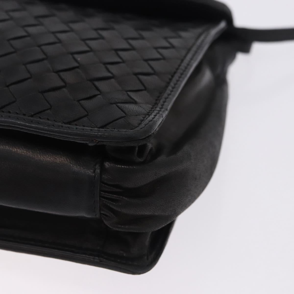 BOTTEGA VENETA INTRECCIATO Shoulder Bag Leather Black Gold Auth 197189