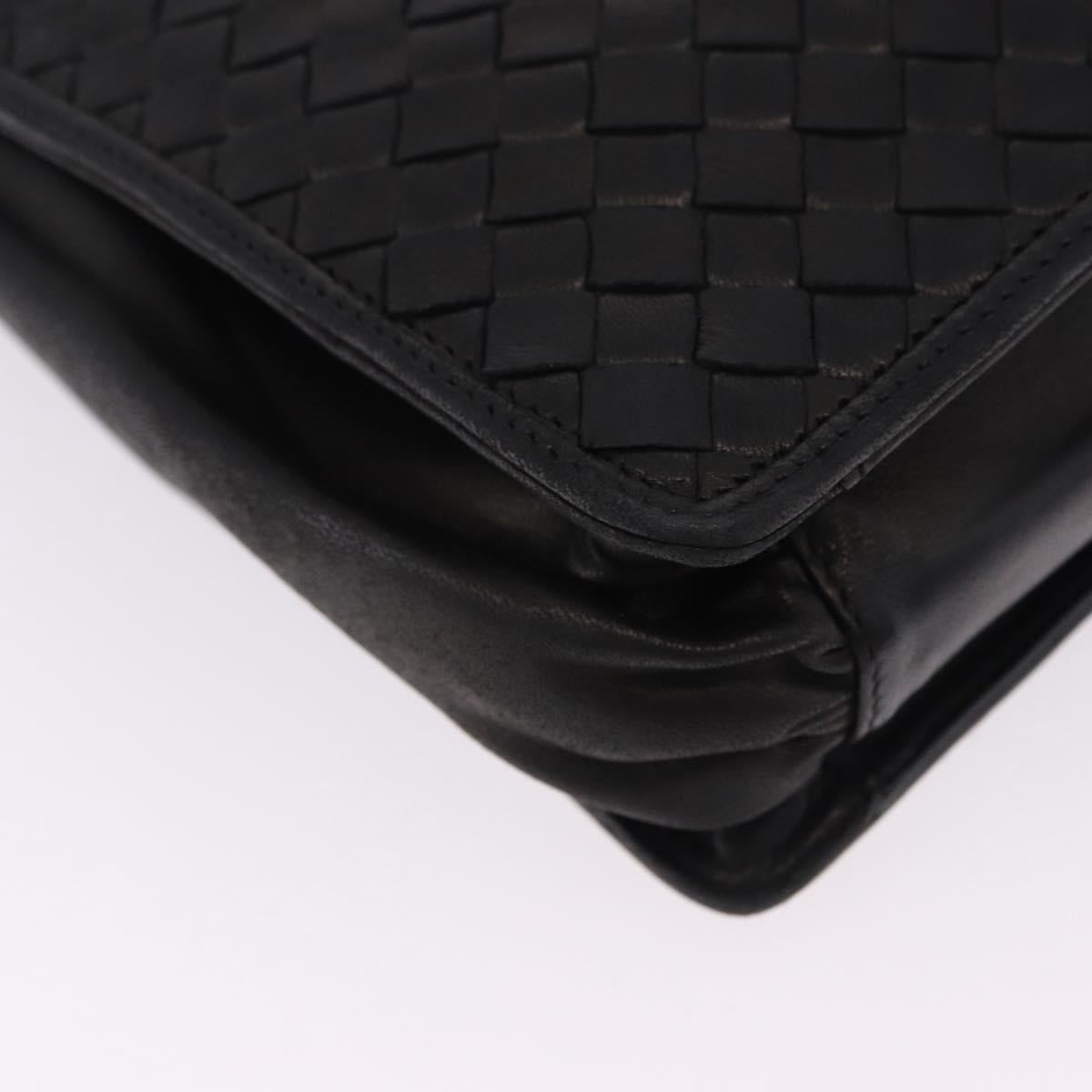 BOTTEGA VENETA INTRECCIATO Shoulder Bag Leather Black Gold Auth 197189