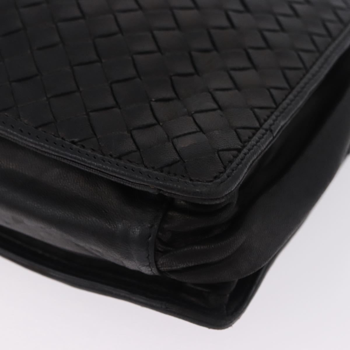BOTTEGA VENETA INTRECCIATO Shoulder Bag Leather Black Gold Auth 197189