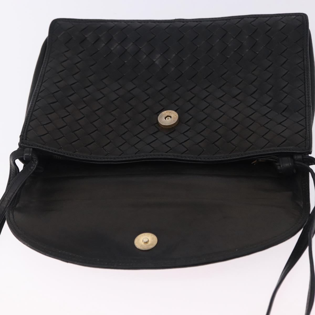 BOTTEGA VENETA INTRECCIATO Shoulder Bag Leather Black Gold Auth 197189