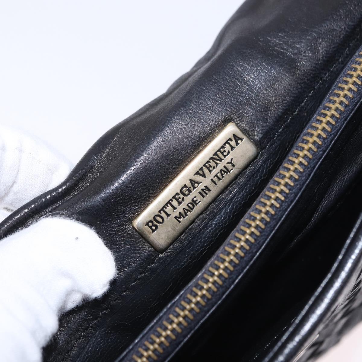 BOTTEGA VENETA INTRECCIATO Shoulder Bag Leather Black Gold Auth 197189