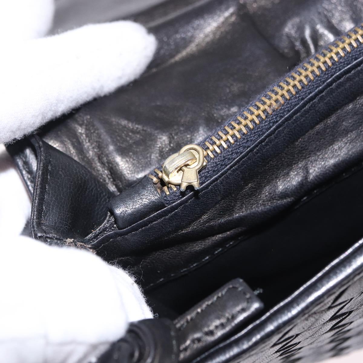 BOTTEGA VENETA INTRECCIATO Shoulder Bag Leather Black Gold Auth 197189