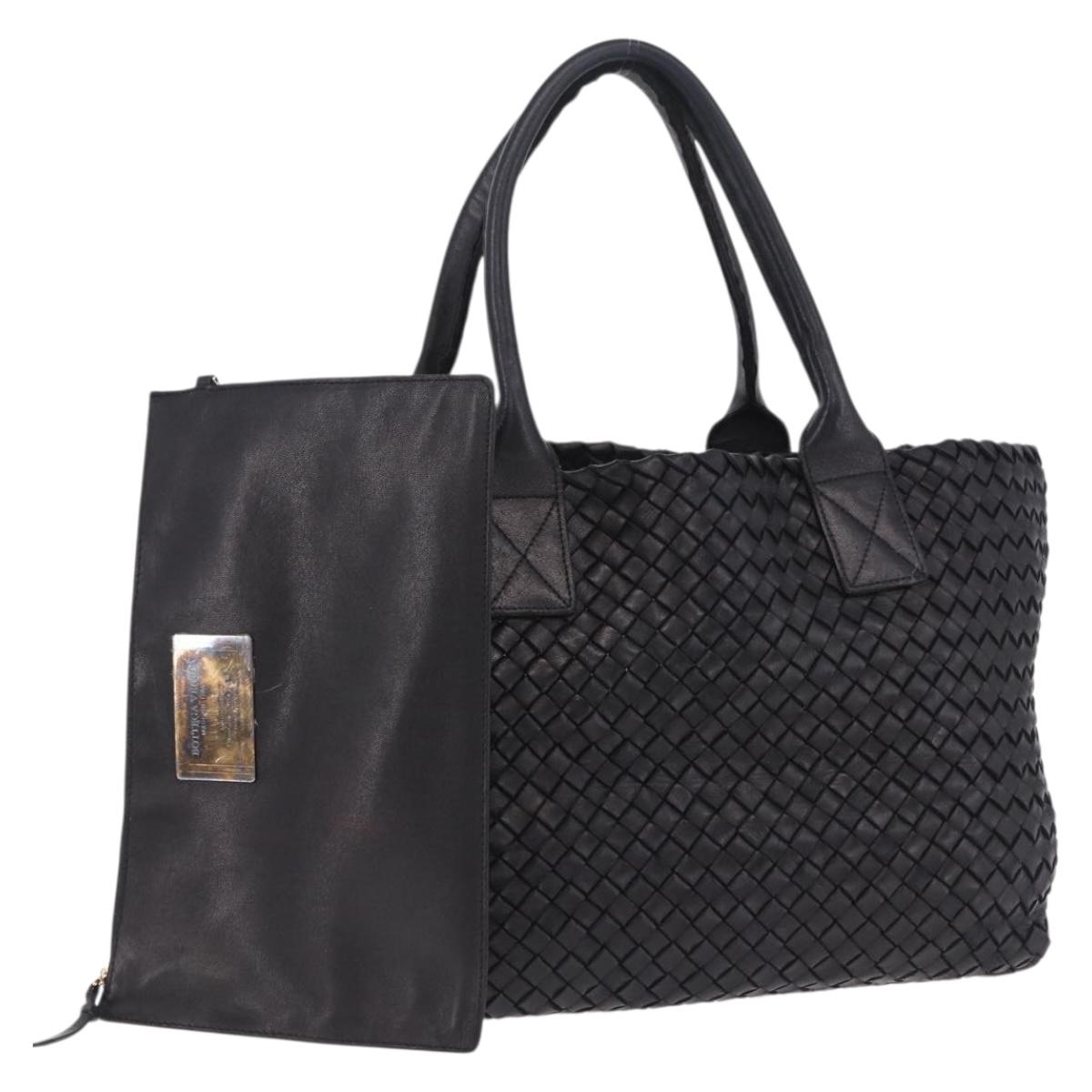 BOTTEGA VENETA INTRECCIATO Cabas PM Hand Bag Leather Black 141498 Auth 197190SAV