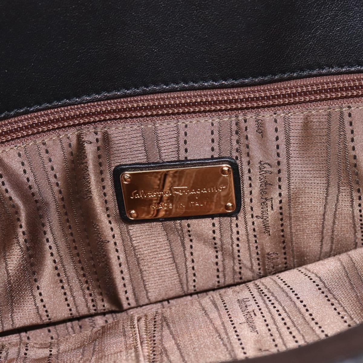 Salvatore Ferragamo Gancini Hand Bag Harako leather 2way Brown Gold Auth 197192A
