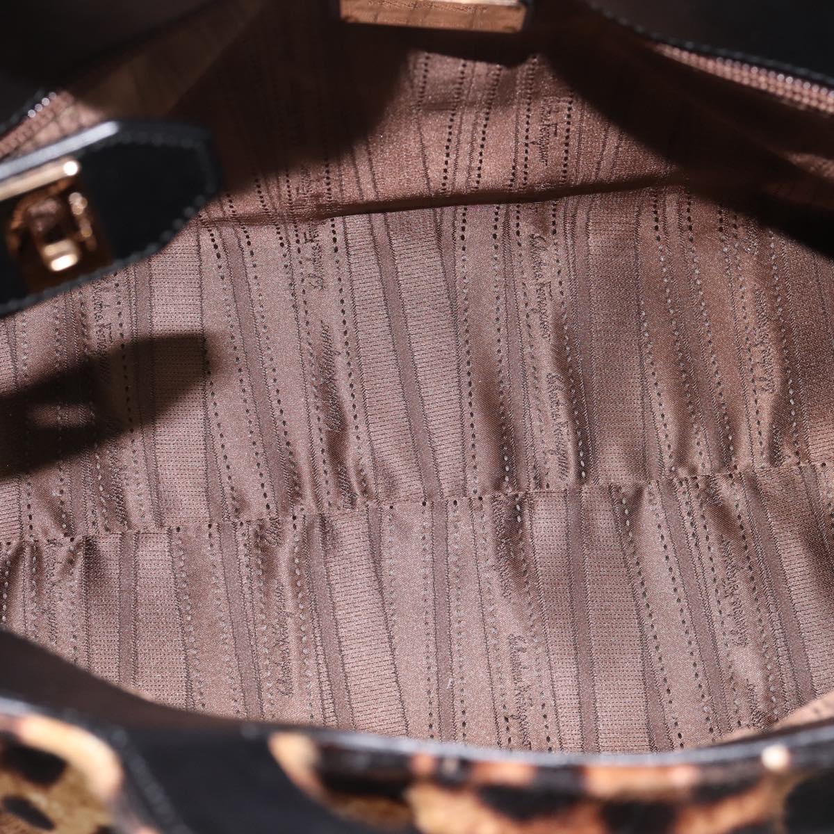 Salvatore Ferragamo Gancini Hand Bag Harako leather 2way Brown Gold Auth 197192A