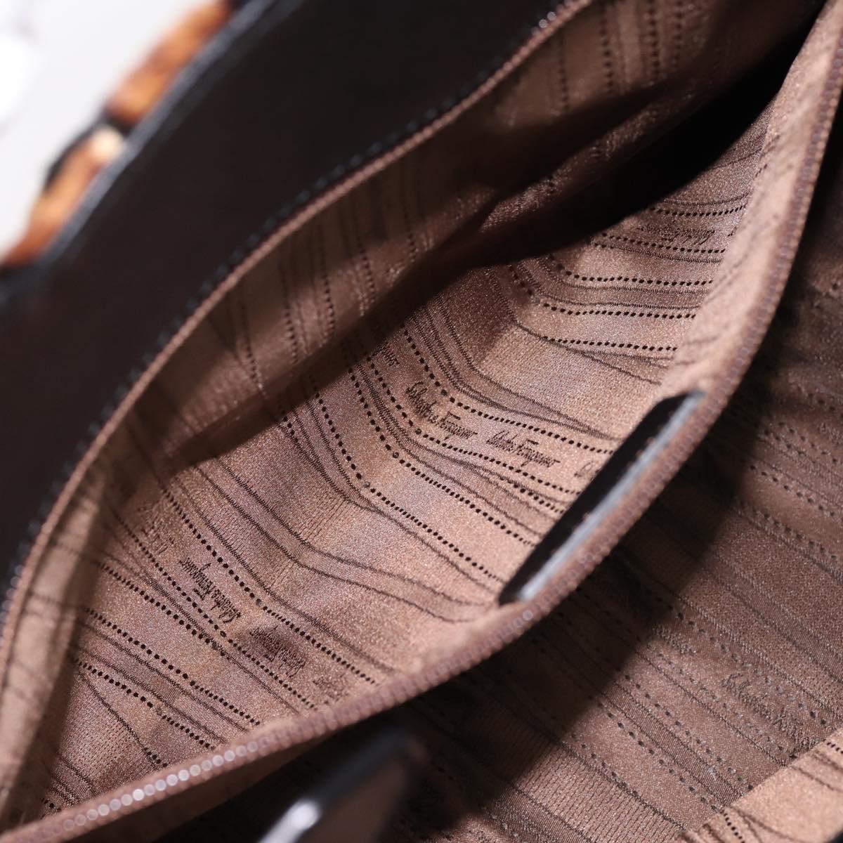 Salvatore Ferragamo Gancini Hand Bag Harako leather 2way Brown Gold Auth 197192A