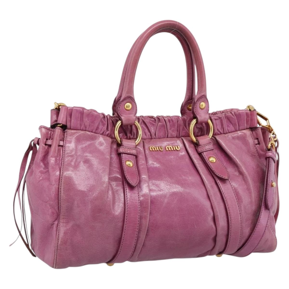 Miu Miu Matelasse Hand Bag Vitellolux 2way Pink Gold Auth 197197SAM